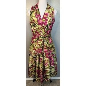 New Directions Women's Pleated Floral Dress Fit & Flare Belted Sleeveless Midi 6